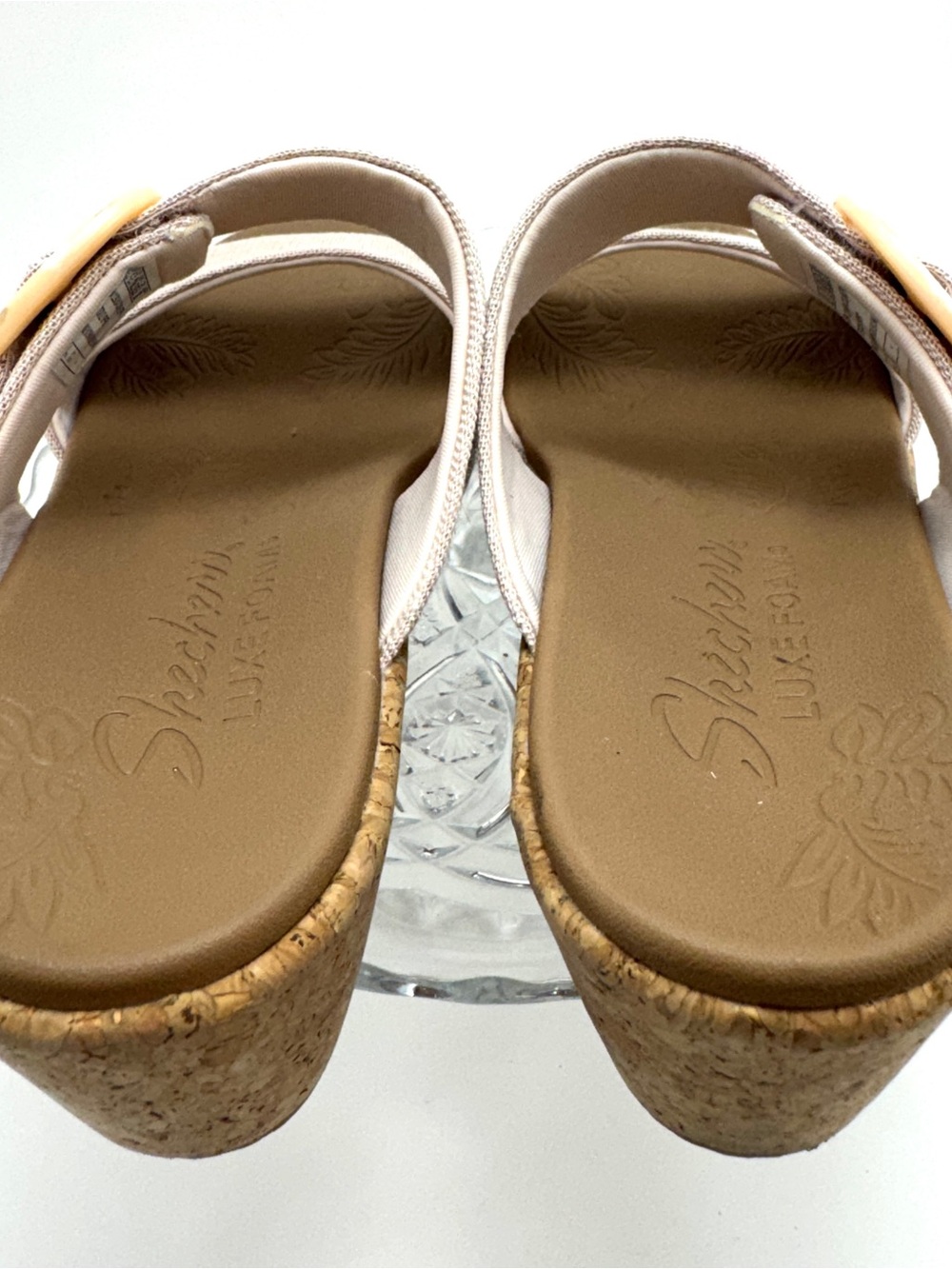 💖 Skechers Lux Foam Cork Wedge Beige Sandals, Sz 8.5 - Picture 12 of 16